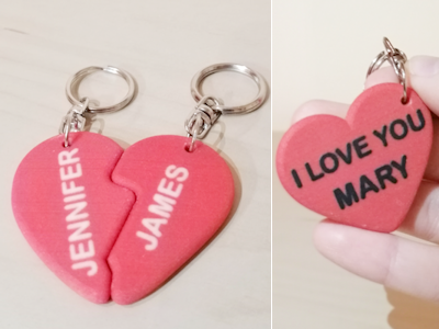 Custom Keychain 3D Printing - Custom 3D Printed gifts - Heart Shaped Keychains